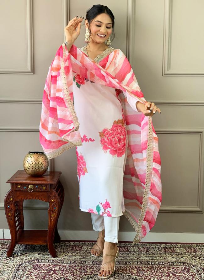 Pure Muslin Pink Traditional Wear Printed Readymade Kurti Set